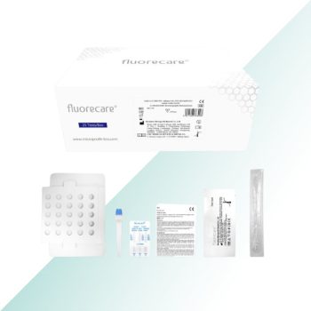 immagine del contenuto della scatola del test combo Covid, Influenza A/B, RSV/ADV/hMPV/RhV/PIV - Fluorecare - 25pz